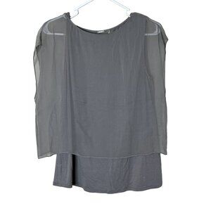 Elie Tahari Taupe Gray Silk Chiffon Sheer Layered Sleeveless Blouse Size Small